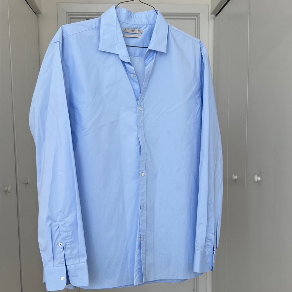Mango Light Blue Men's Dress Shirt - Classic Collared Button-Up